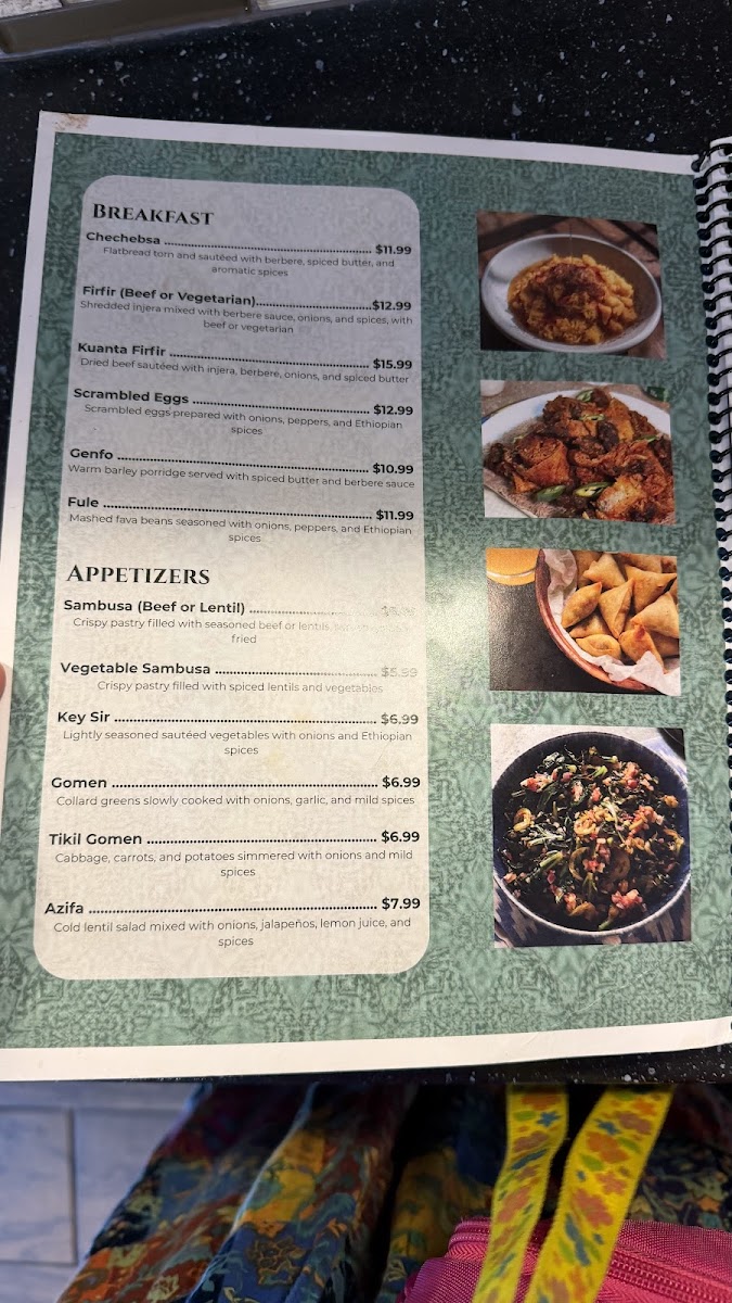 Gola Ethiopian Restaurant menu board