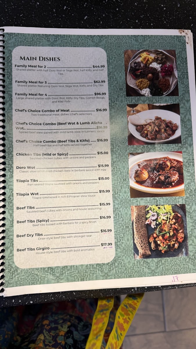 Gola Ethiopian Restaurant menu board