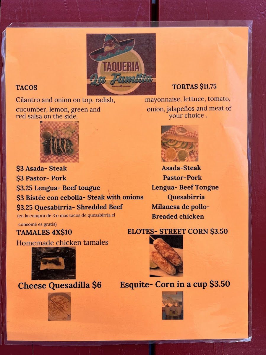 Taqueria La Familia | Mexican Food Truck menu board