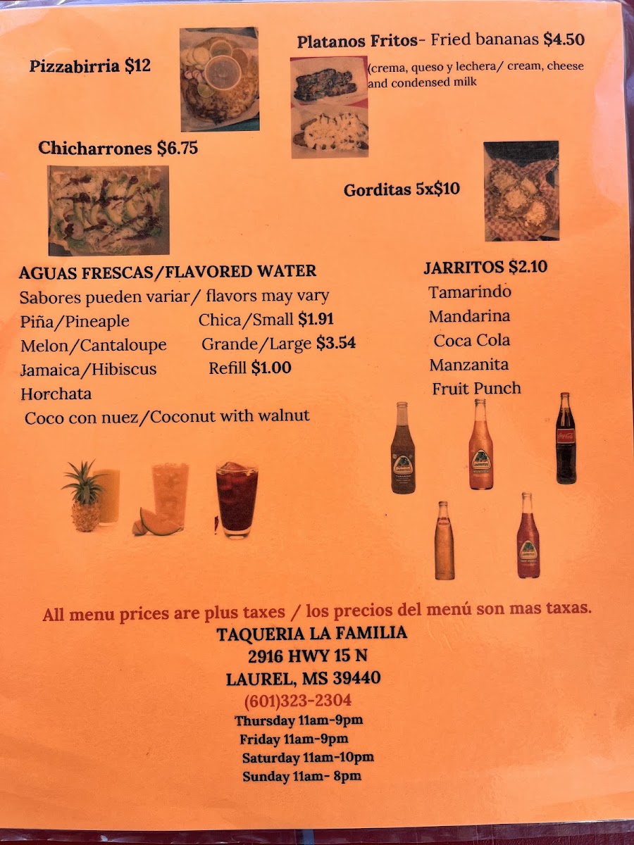 Taqueria La Familia | Mexican Food Truck menu board