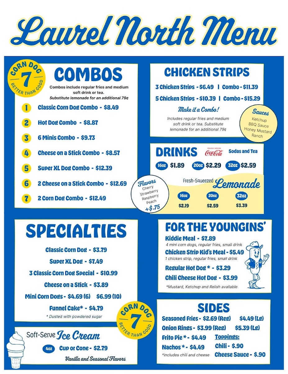 Corn Dog 7 - Laurel North menu board