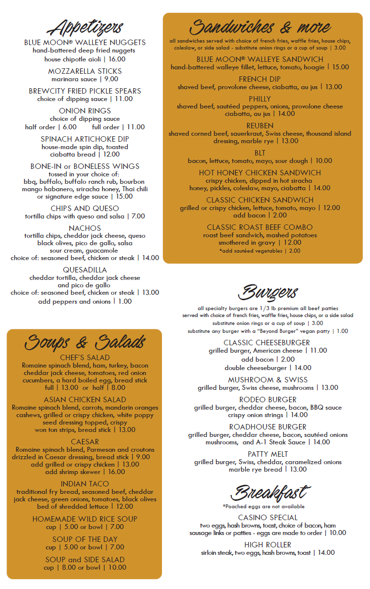 Firefly Bar &Grille menu board