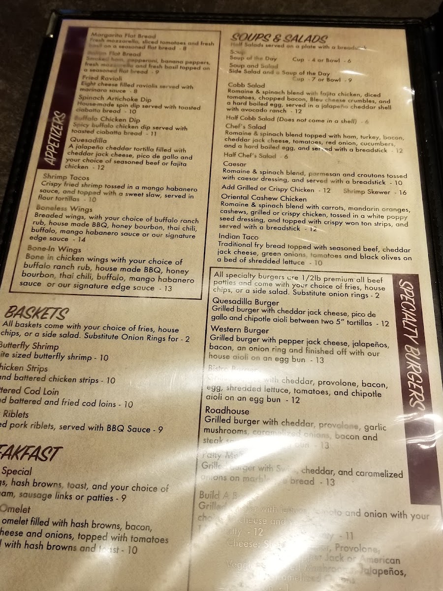 Firefly Bar &Grille menu board
