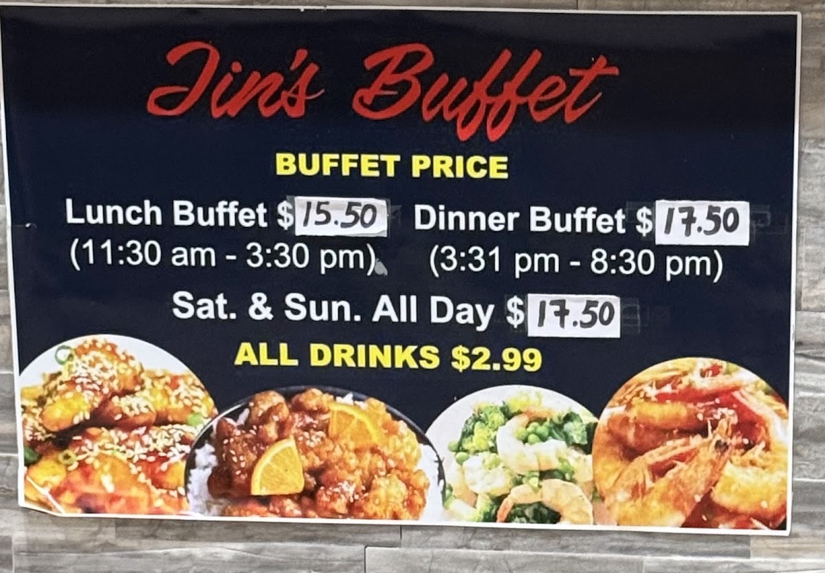 Jin's Buffet menu board