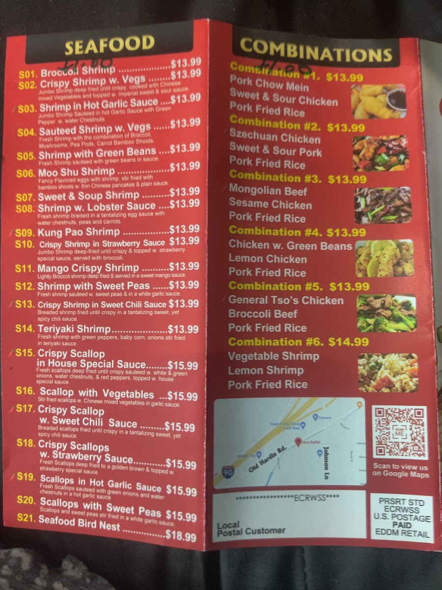Jin's Buffet menu board