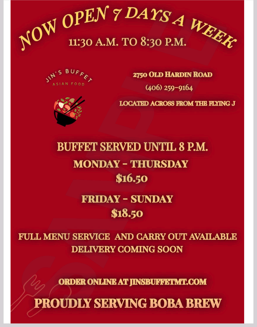 Jin's Buffet menu board