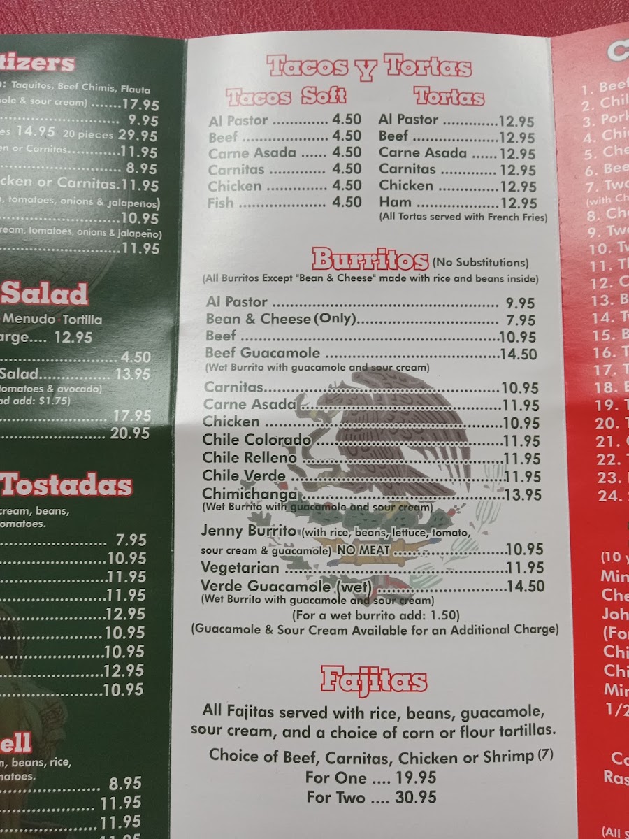 Azteca Restaurante menu board