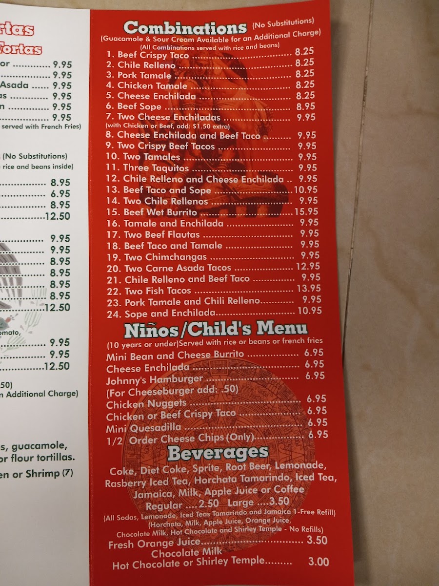 Azteca Restaurante menu board