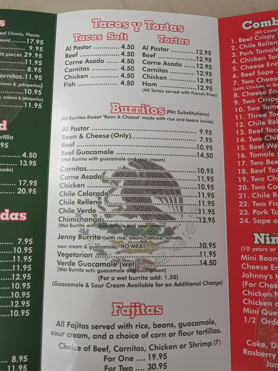 Azteca Restaurante menu board