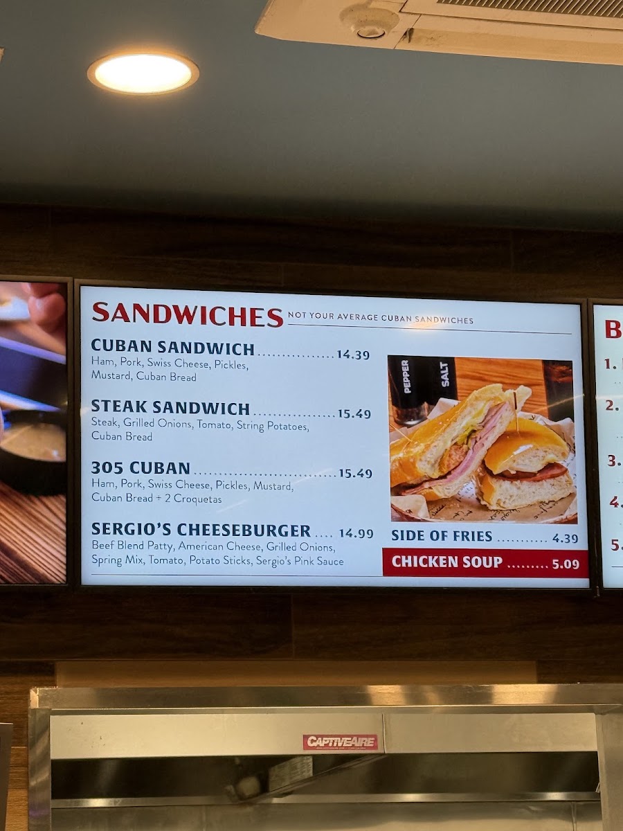 Sergio’s Go - Terminal 1 B Gates menu board