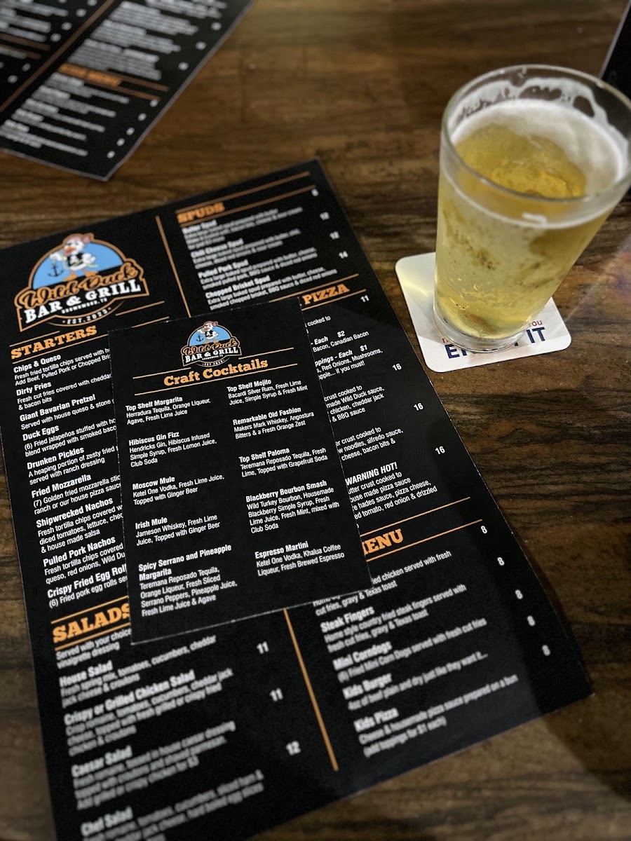 Wild Duck Bar & Grill menu board