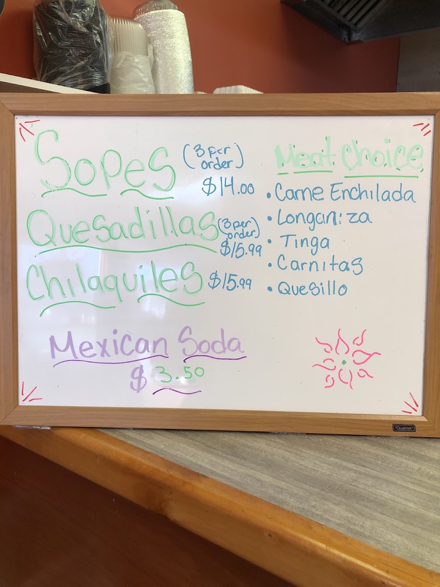 Cazuelitas Deli menu board