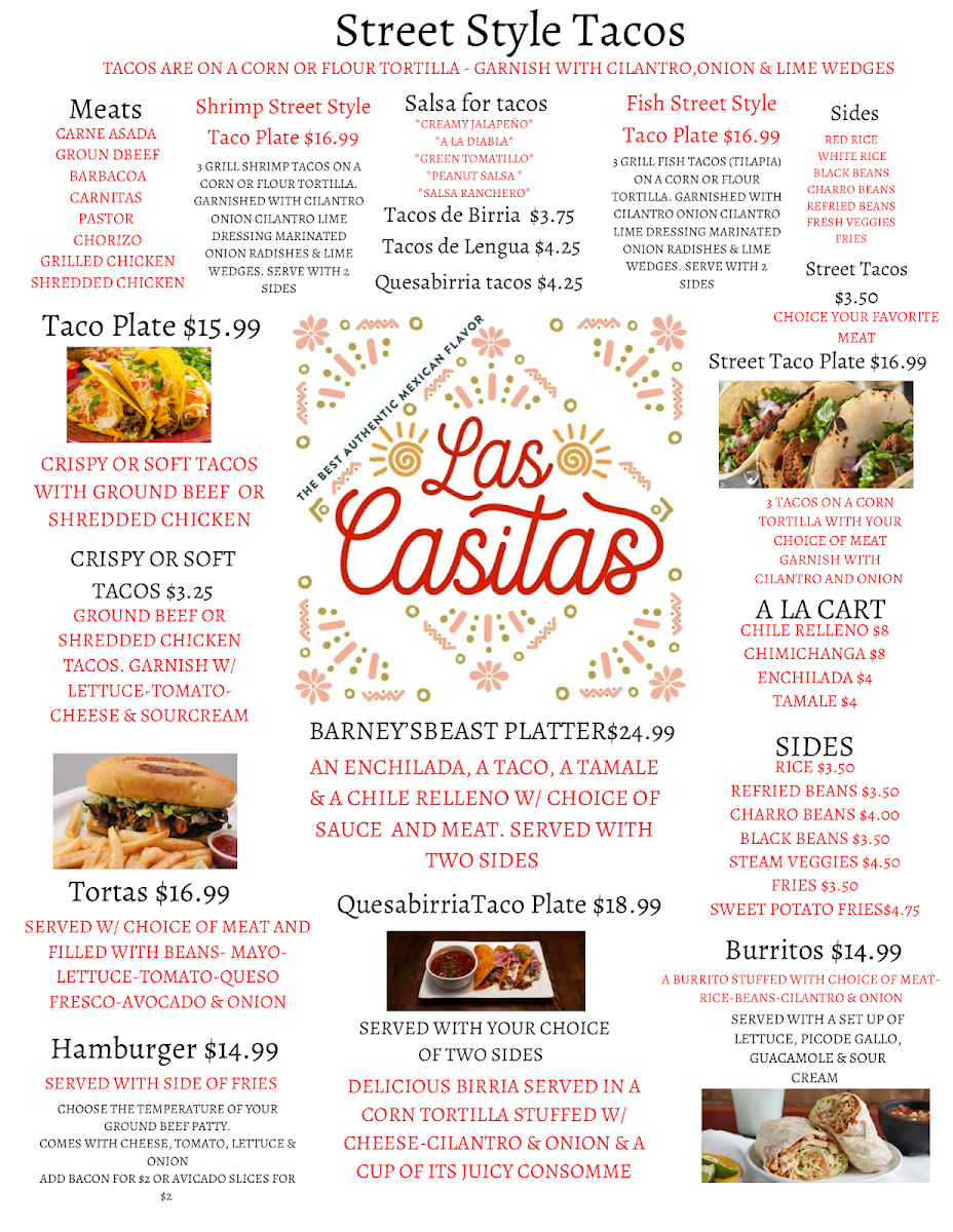 Las Casitas (Blue Eye Mo) menu board