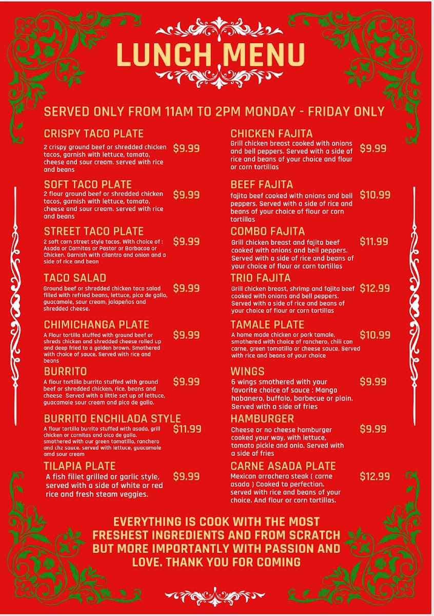 Las Casitas (Blue Eye Mo) menu board