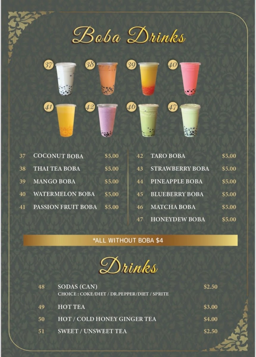 Kinzaap Thai Restaurant LLC menu board