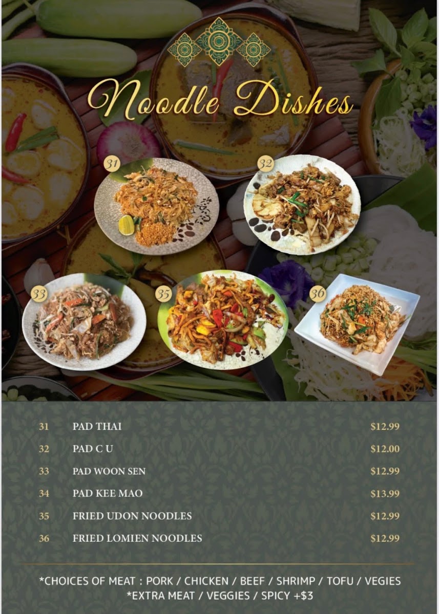Kinzaap Thai Restaurant LLC menu board