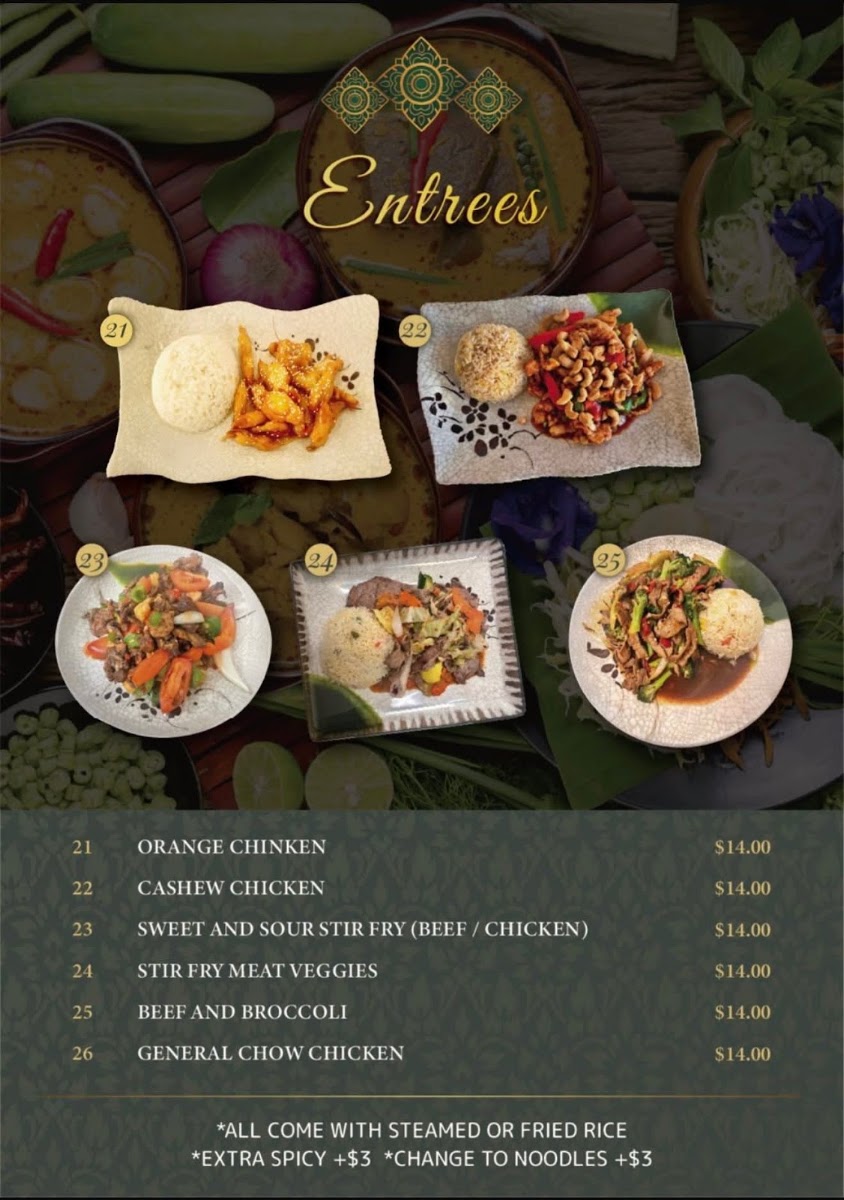 Kinzaap Thai Restaurant LLC menu board