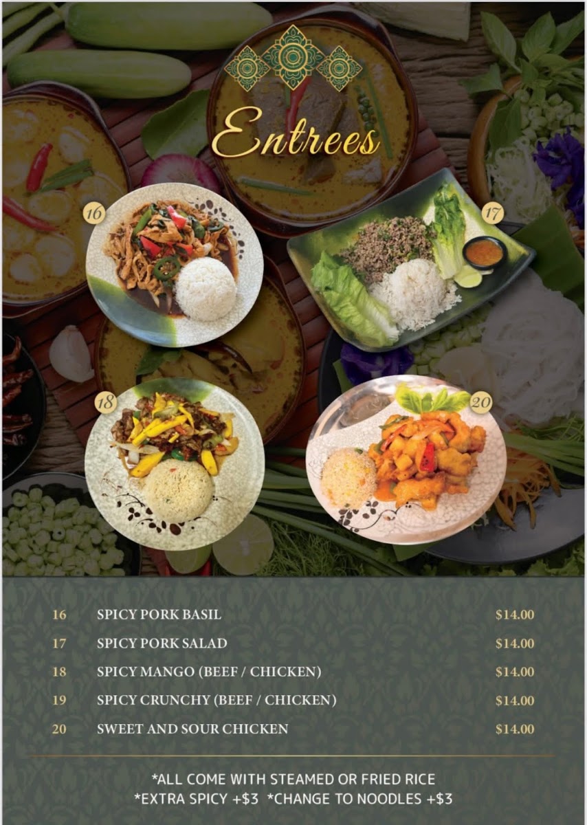 Kinzaap Thai Restaurant LLC menu board