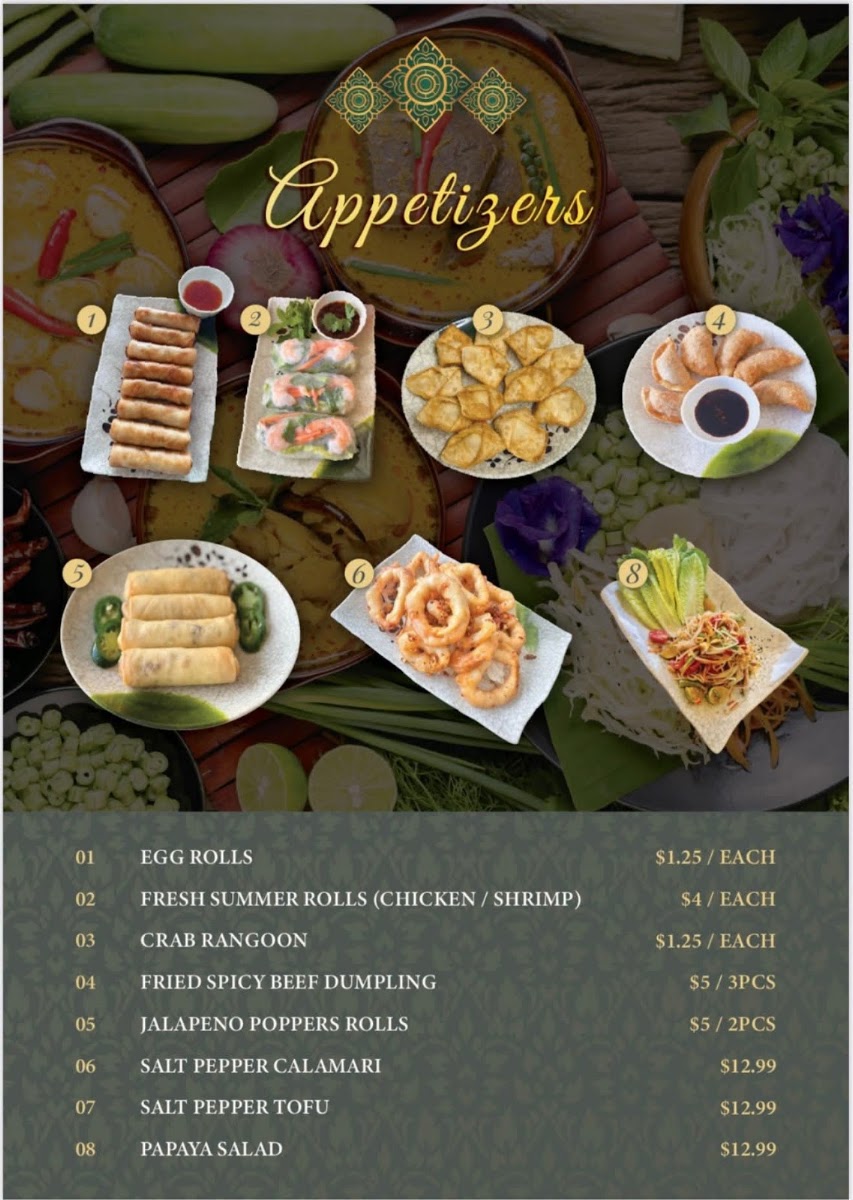 Kinzaap Thai Restaurant LLC menu board