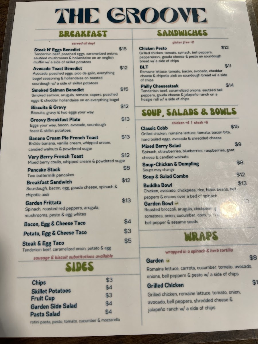 The Groove Thai Food menu board
