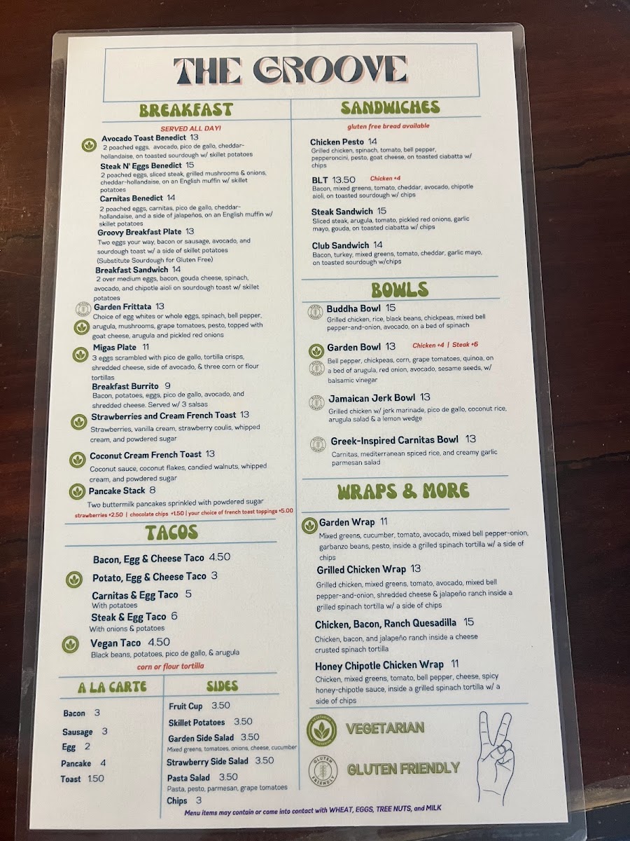 The Groove Thai Food menu board