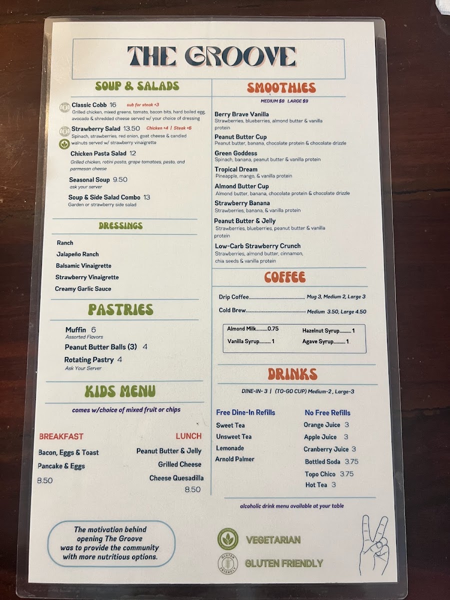 The Groove Thai Food menu board