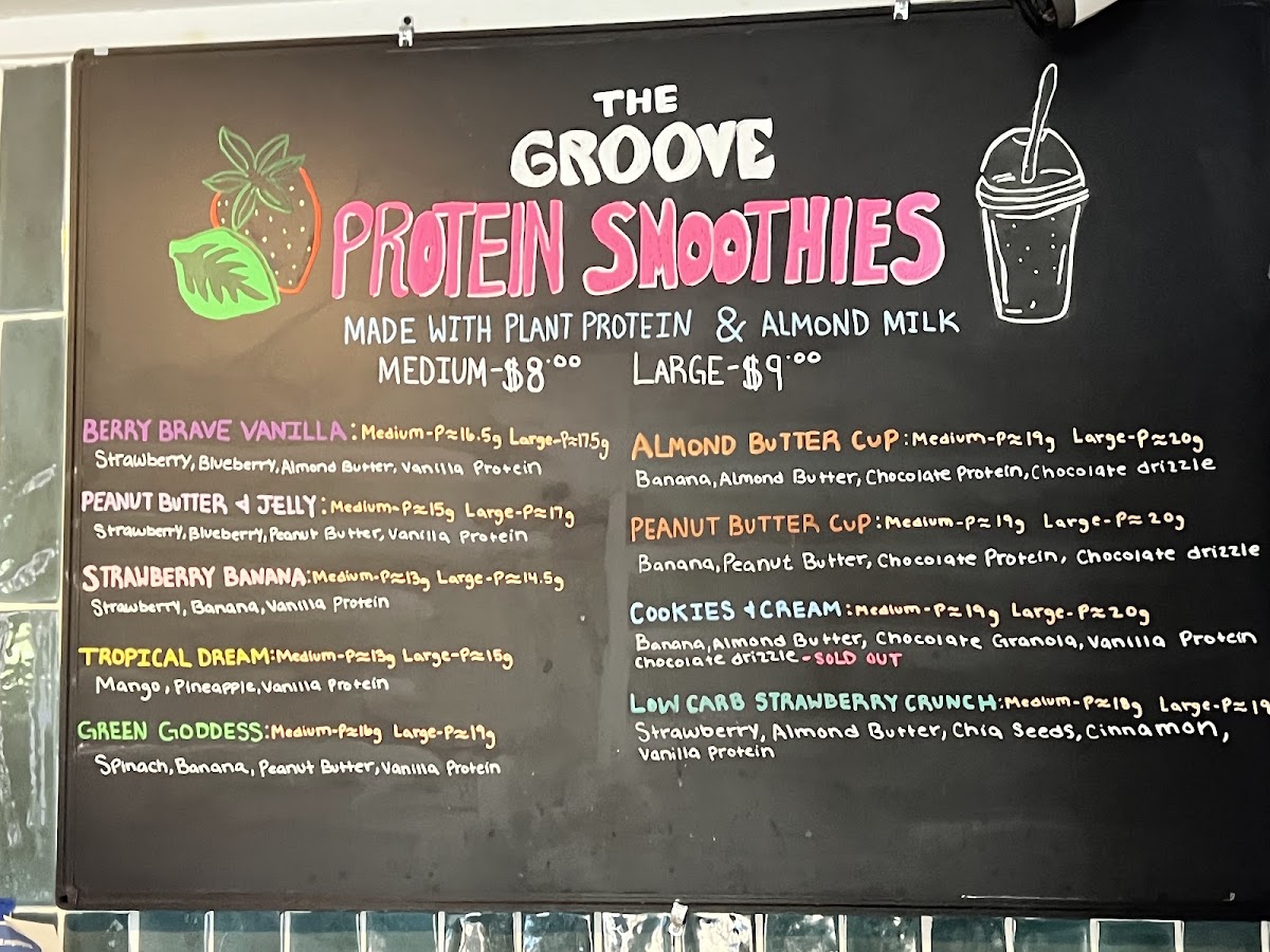 The Groove Thai Food menu board
