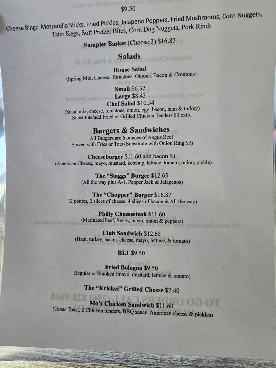 Marissa's Grille menu board