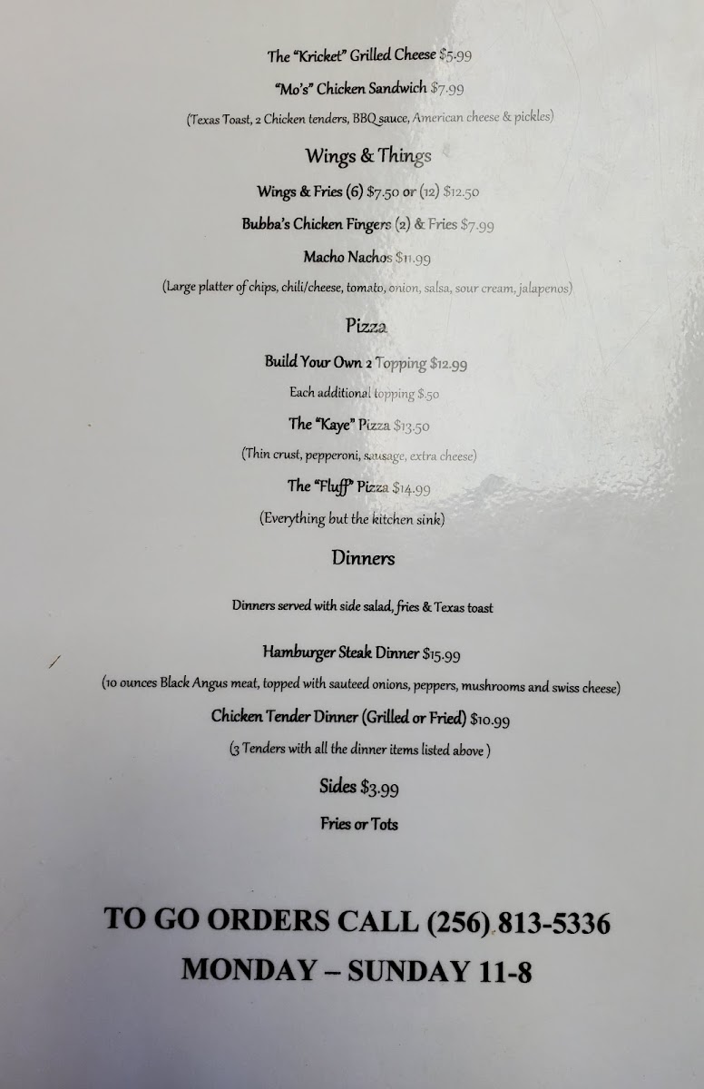 Marissa's Grille menu board