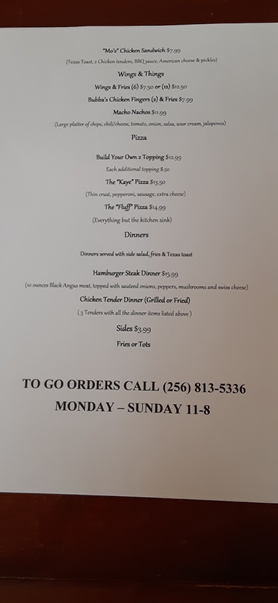 Marissa's Grille menu board