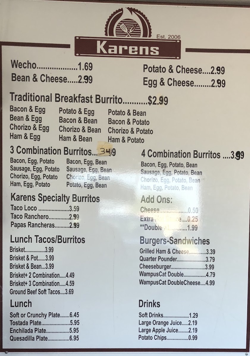 Karen menu board