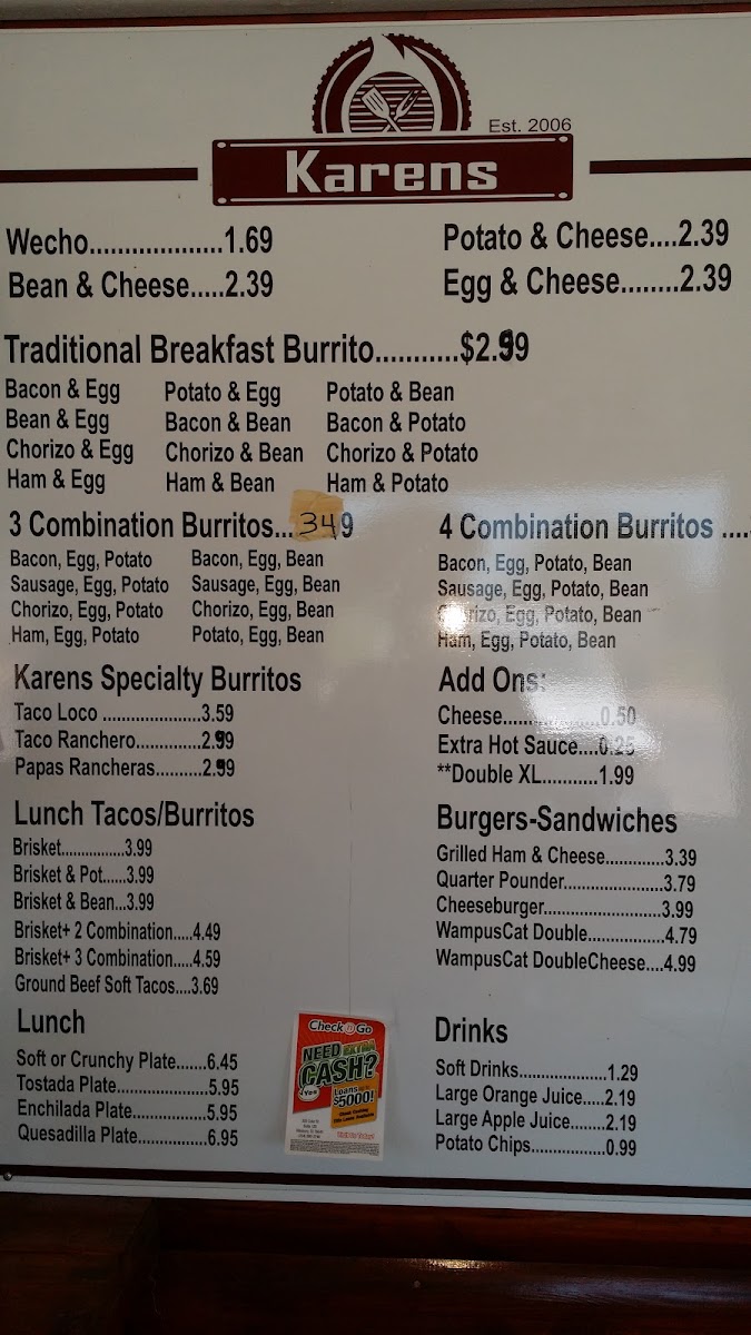 Karen menu board