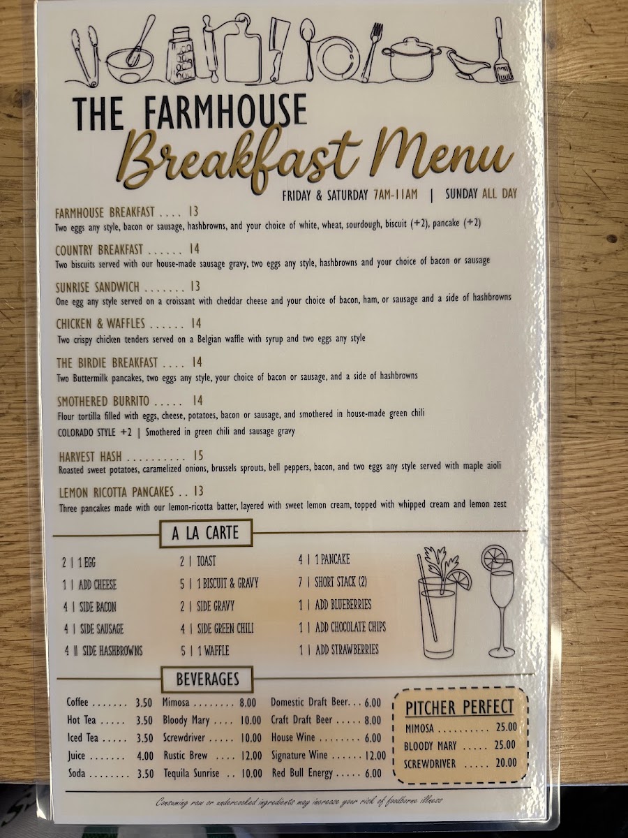 The Farmhouse Grill at Raccoon Creek menu board