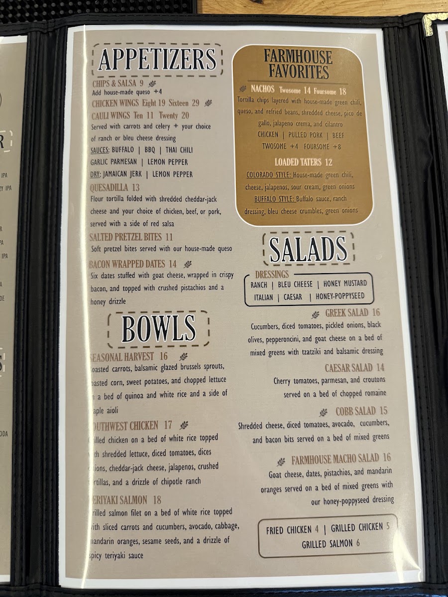 The Farmhouse Grill at Raccoon Creek menu board