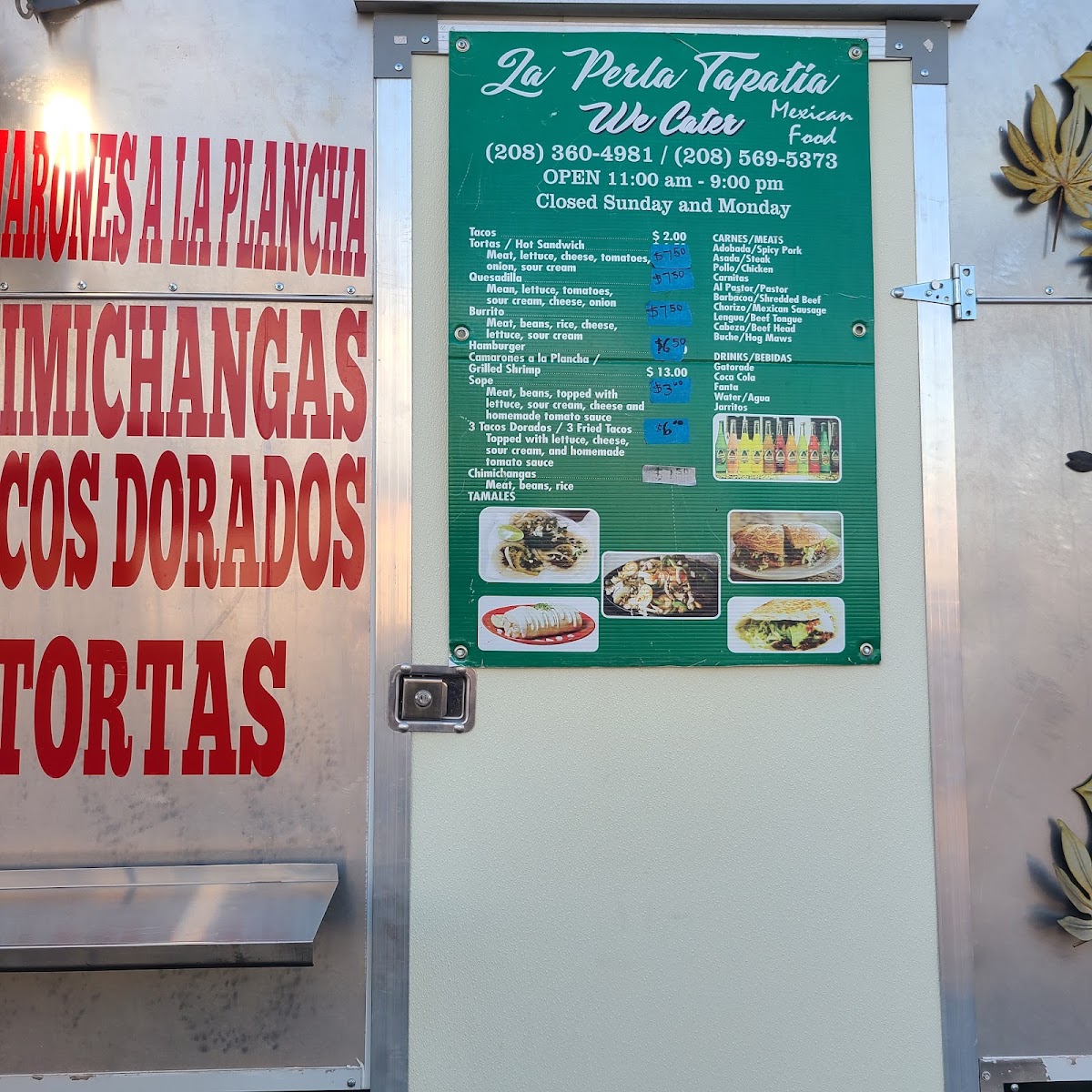 Tacos La Perla Tapatia Mexican Food menu board