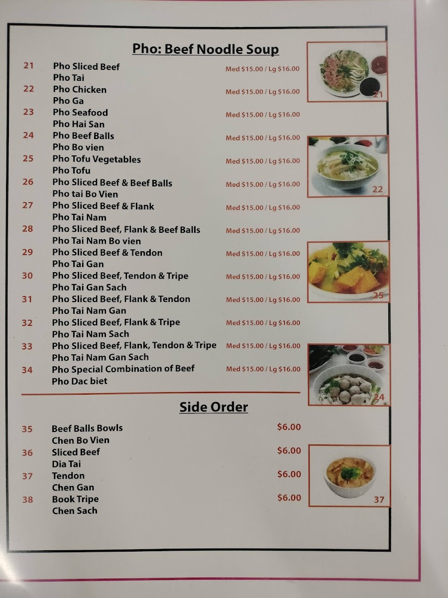 Anh Hong Restaurant menu board