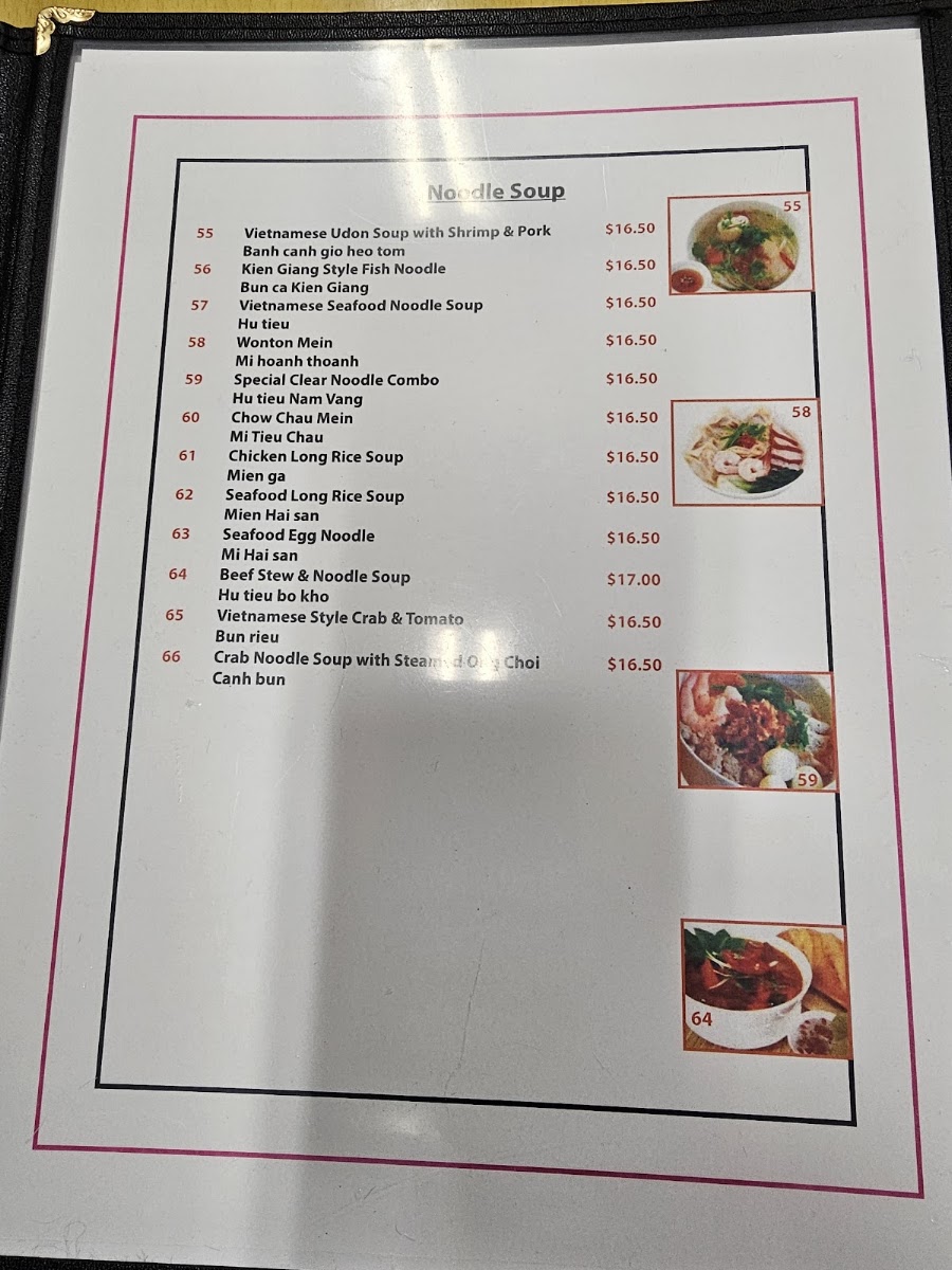 Anh Hong Restaurant menu board