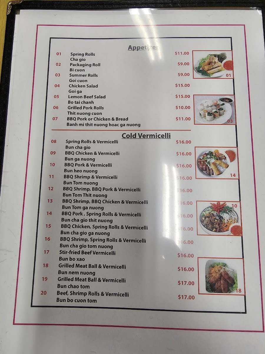 Anh Hong Restaurant menu board