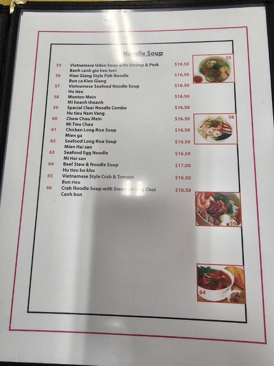Anh Hong Restaurant menu board
