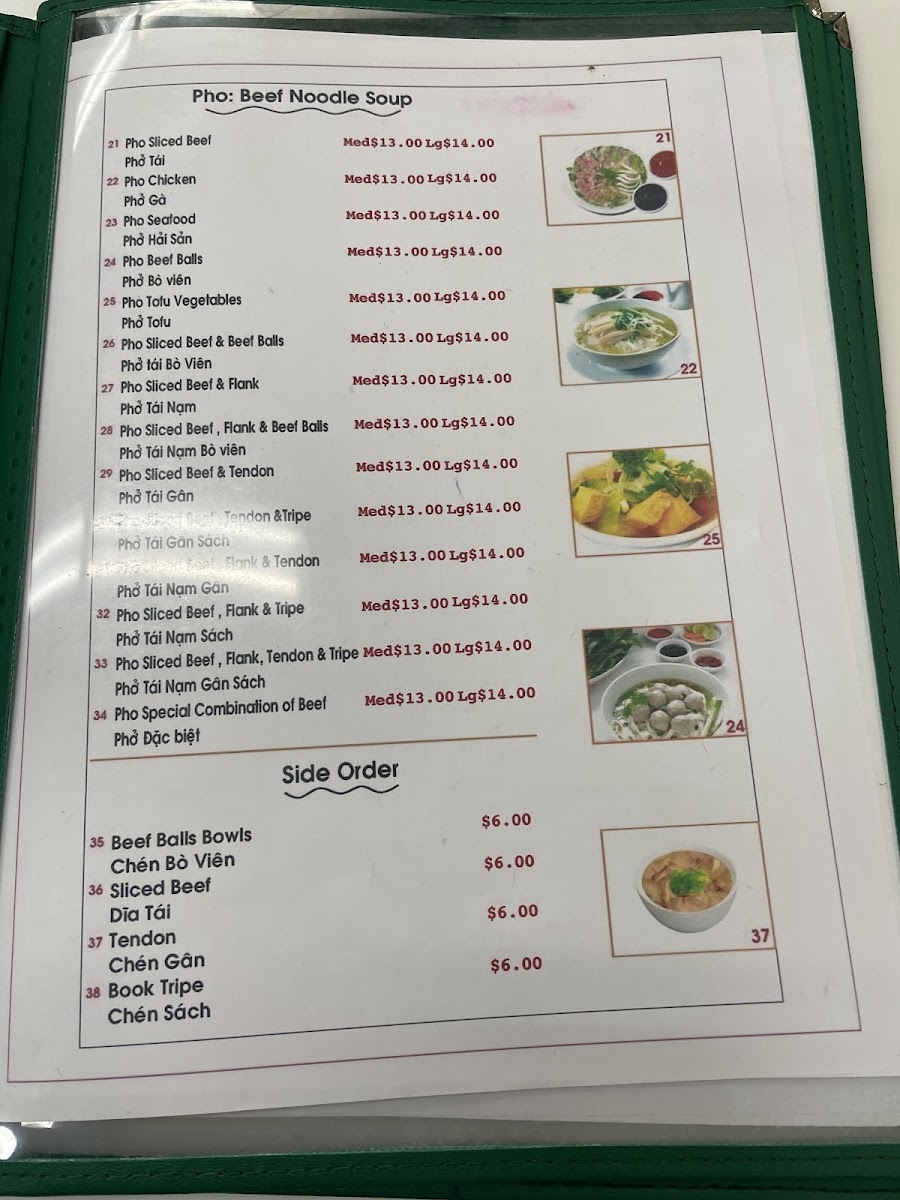 Anh Hong Restaurant menu board