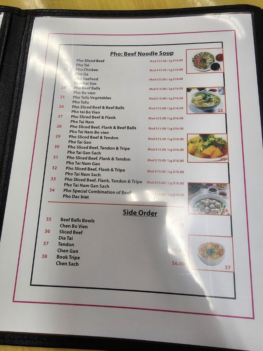 Anh Hong Restaurant menu board