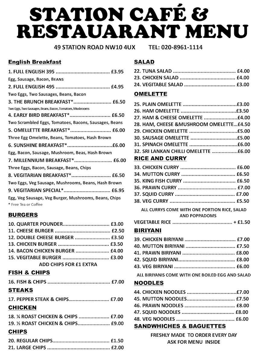 Station Cafe & Restaurant menu board
