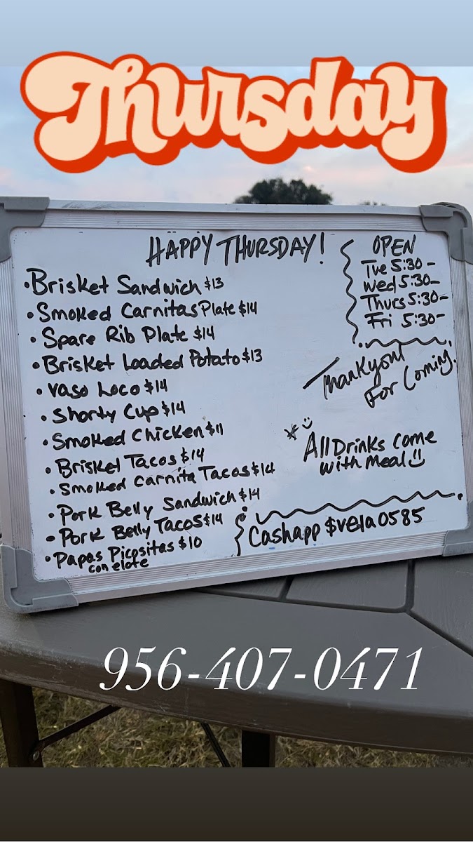 El Vela's Bbq menu board