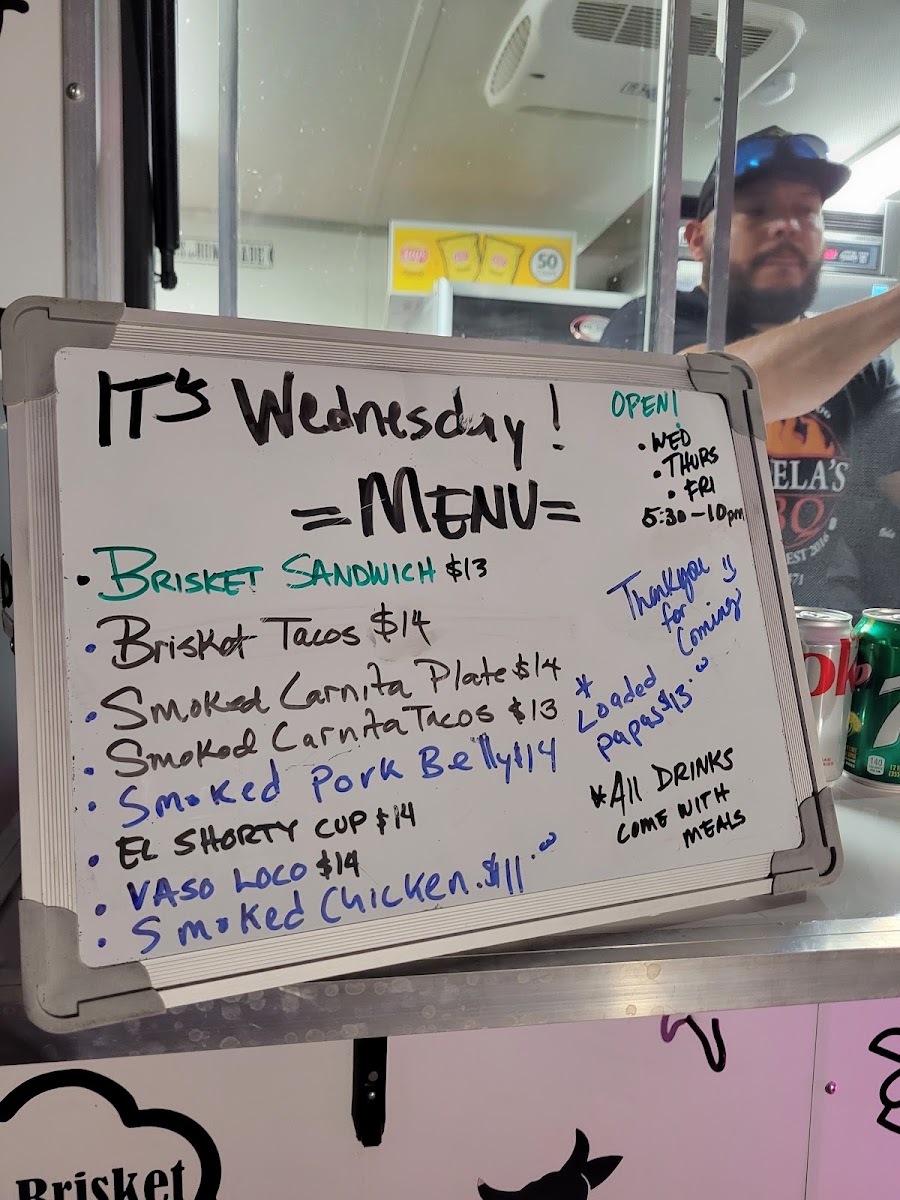 El Vela's Bbq menu board