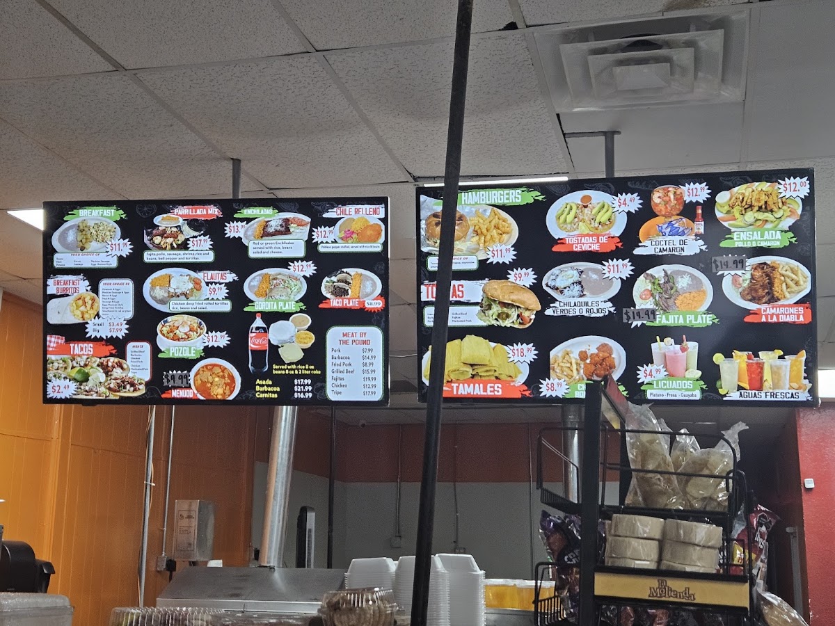 Los Compas Carniceria, Taqueria y Tortilleria menu board