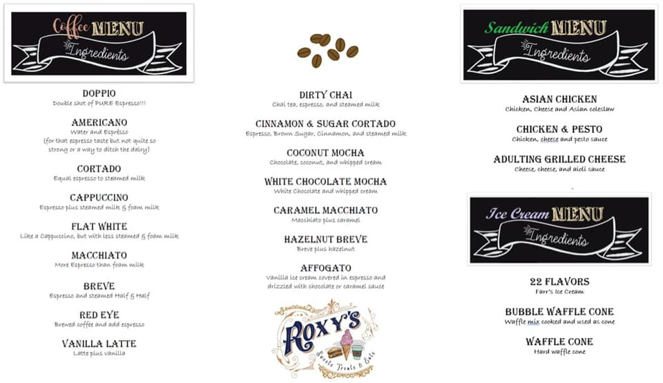Roxy's Sweet Nightmares-A Horror Cafe menu board