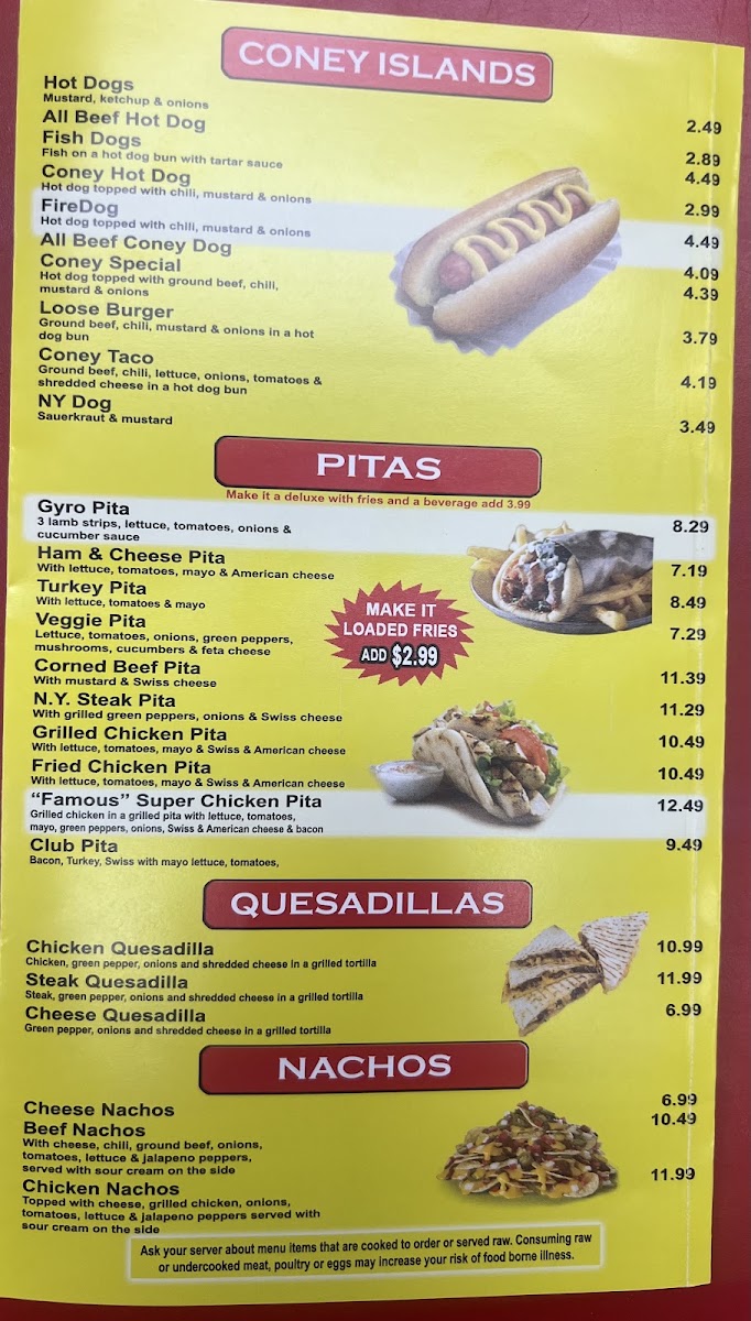 Motor City Coney Island - 7 Mile/Schaefer menu board