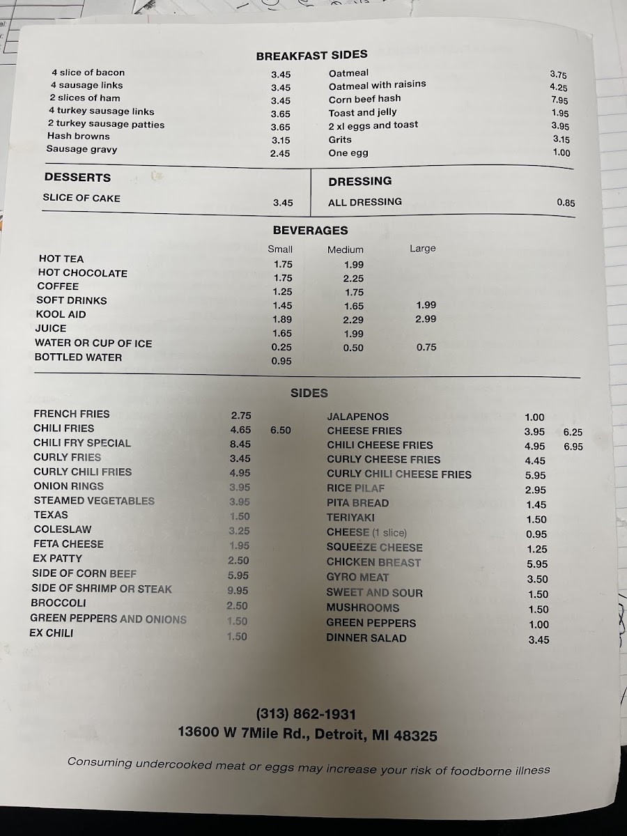 Motor City Coney Island - 7 Mile/Schaefer menu board