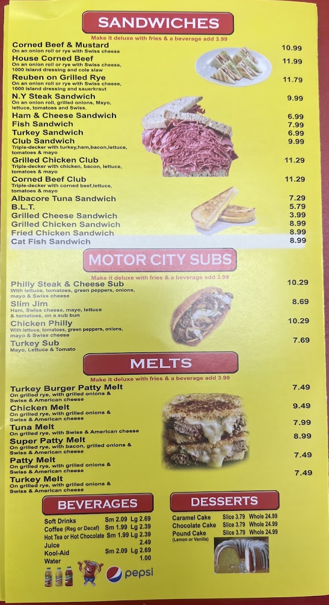 Motor City Coney Island - 7 Mile/Schaefer menu board