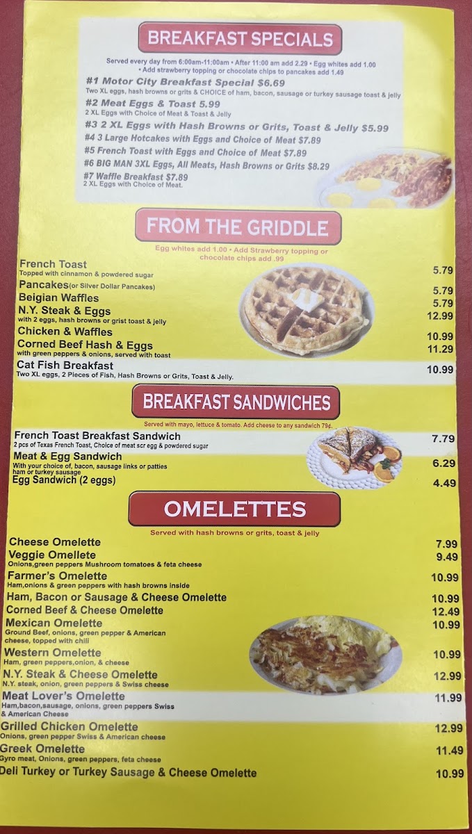 Motor City Coney Island - 7 Mile/Schaefer menu board